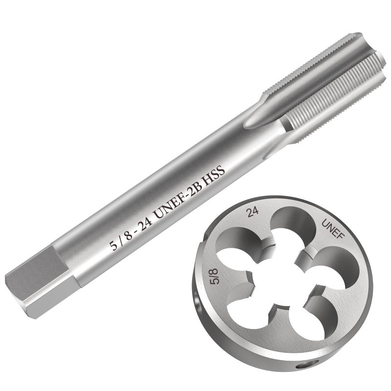 S-Union New 5/8"-24 UNEF Tap and Die Set, UNEF Machine Thread Right Hand Tap and UNEF Round Thread Die - Image 1
